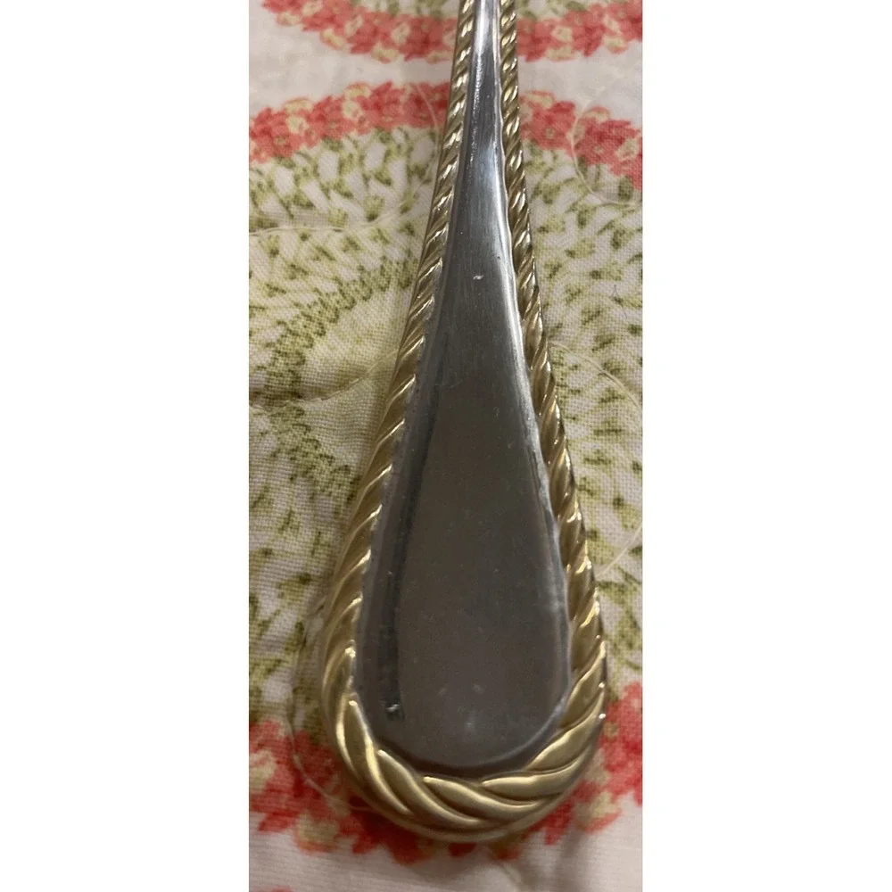 Oneida Golden Belmont Stainless Rope Edge Gold Serving Piece Fork Spoon Set Of 4